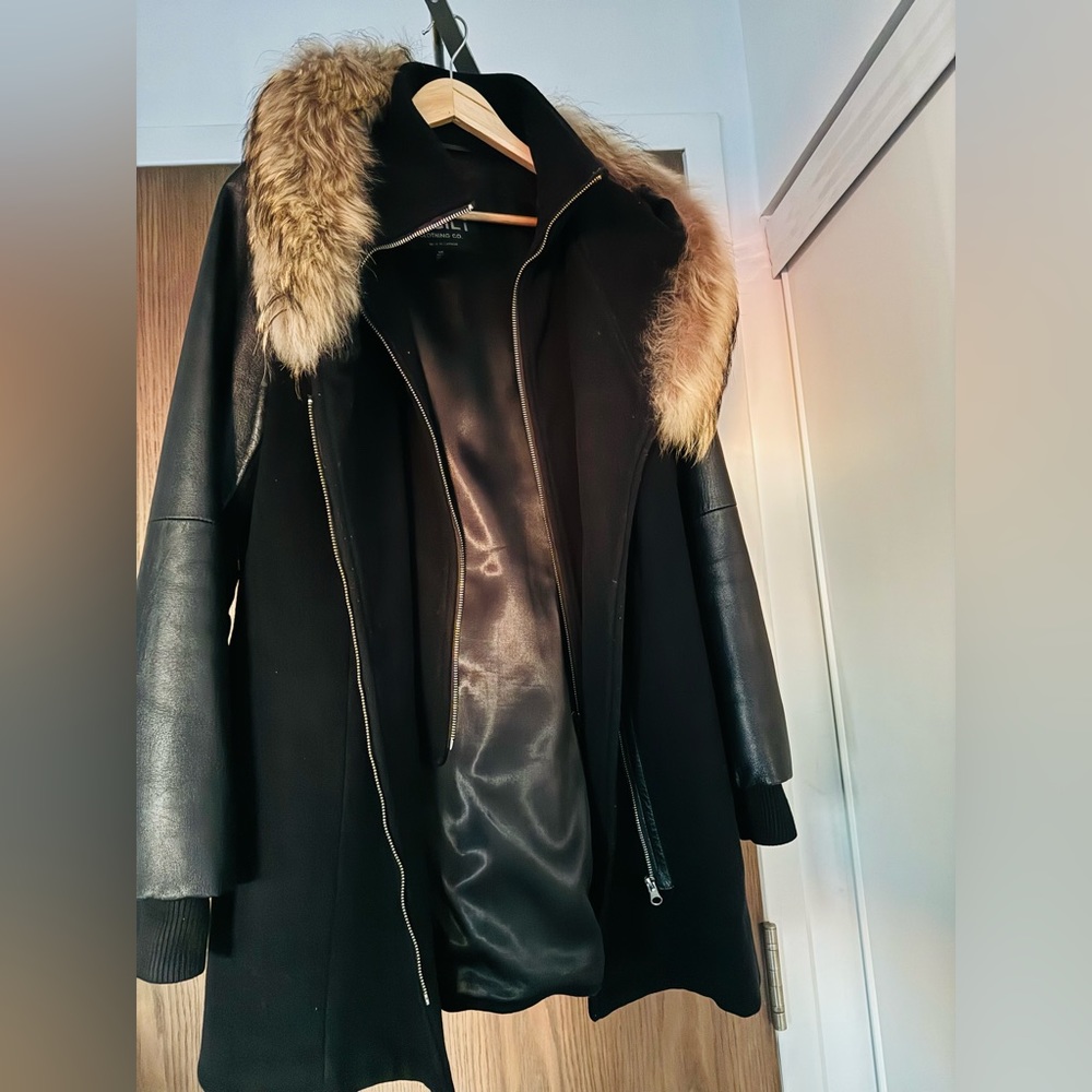 Size Large Black warm winter coat with fur hood double layer SICILY, brown fur L - Picture 12 of 16